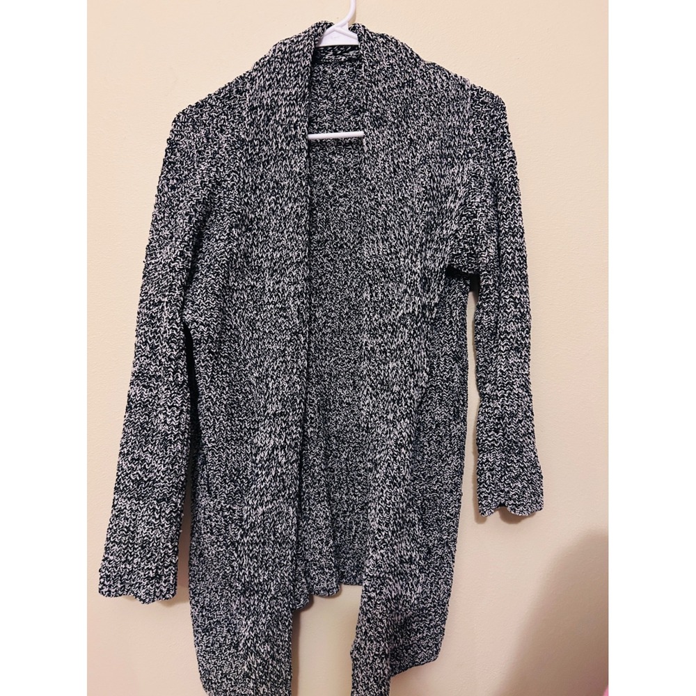 Eileen Fisher Cardigan Women Medium Black White Excellent Open Front Marled Knit